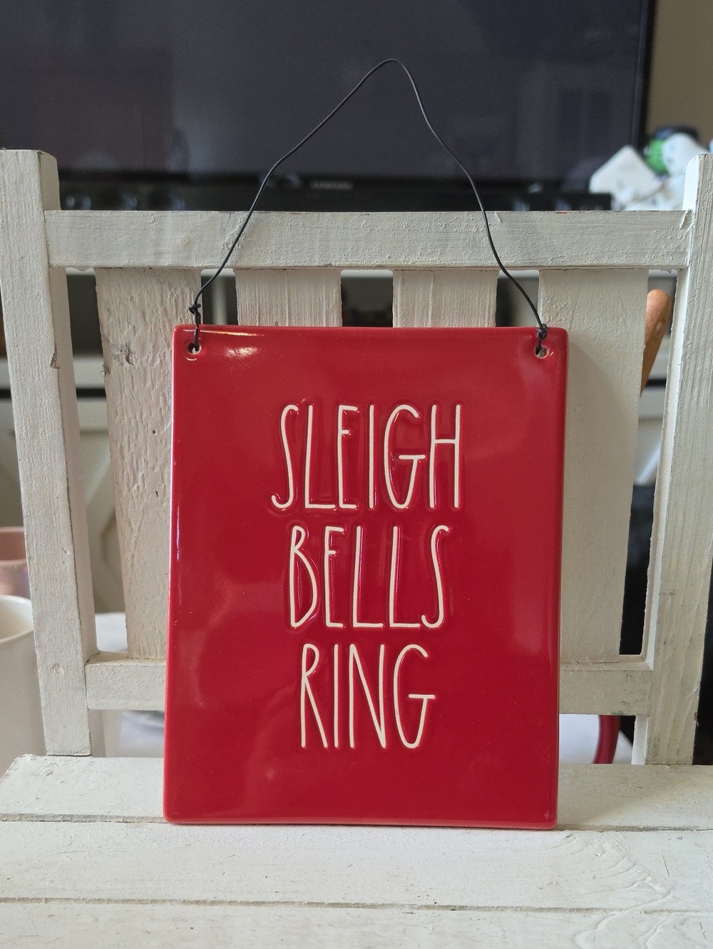 Rae Dunn Red 'Sleigh Bells Ring' Ceramic Wall Plaque